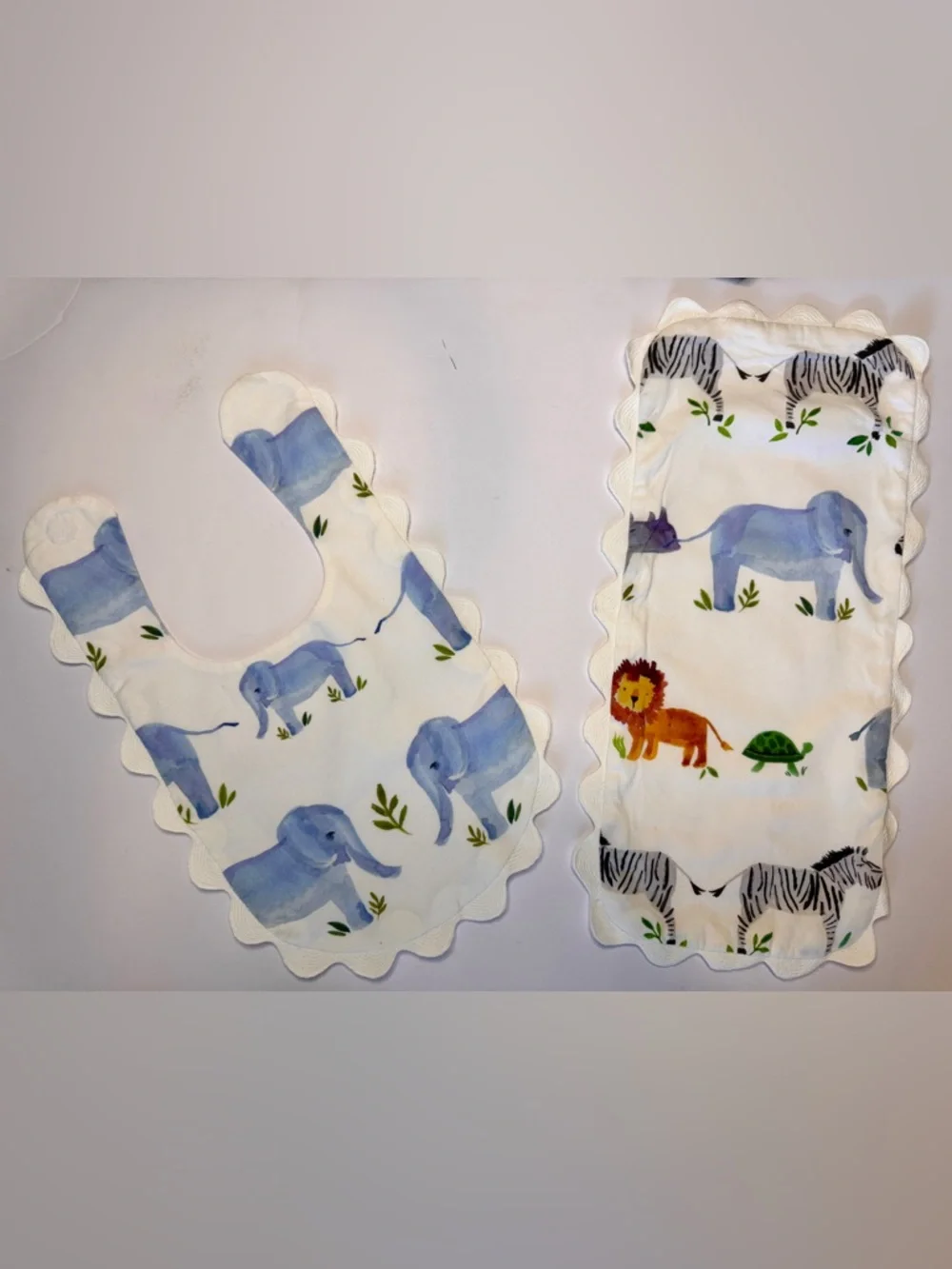 Baby Bib and Burp Cloth Set with Blue Elephant Print